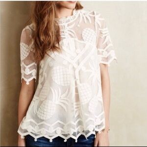 NEW NWT Anthropologie HD in Paris White Pineapple Lace Womens Sz 6 Top $118